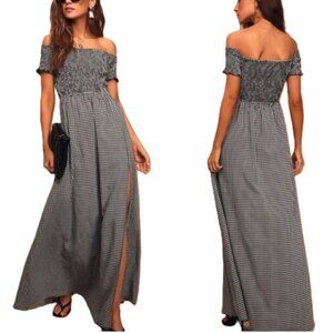 Lulus Patsy White Gingham Off The Shoulder Maxi Dress Medium Party Resort Flowy